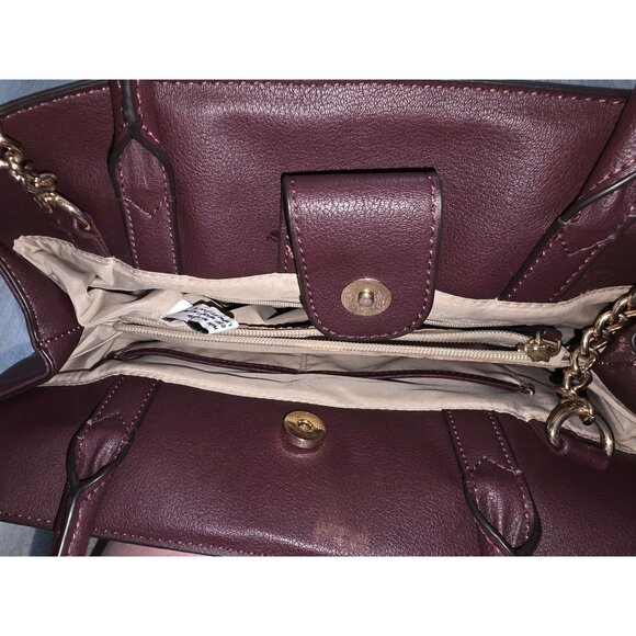 Nine West Mireya Satchel Burgundy Handbag With Bow Detail & Chain Strap - Picture 7 of 11